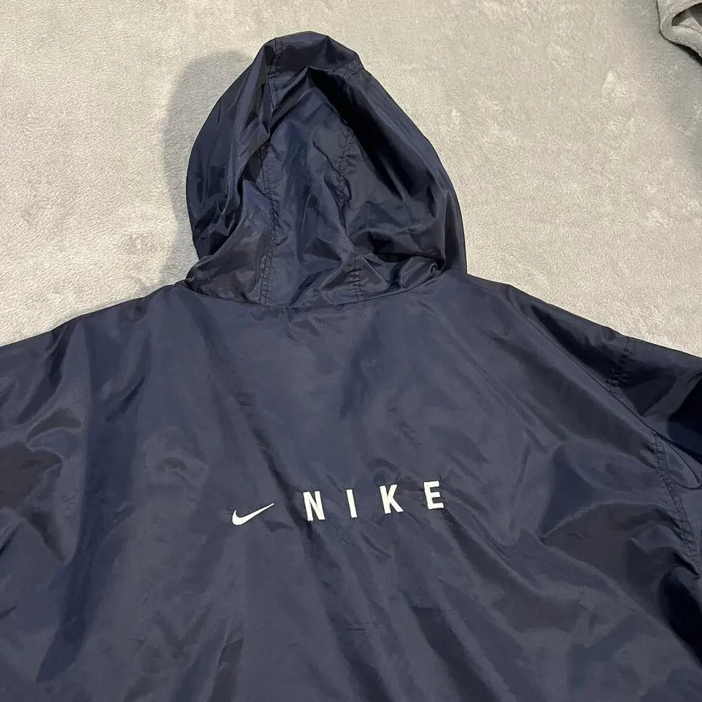 Nike Jacket Mens 2XL Navy Blue Hooded Full Zip Cotton Embroidered Lined Swoosh